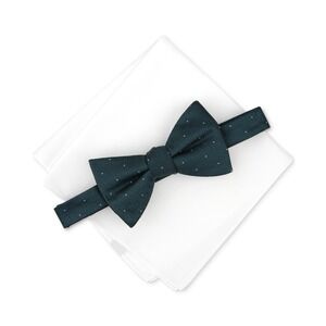 Alfani Bow Tie and Pocket Square Set Mens Green Dot Pattern NWT
